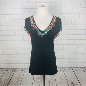 NWOT Dolce Cabo Black Fiesta Embellished Blouse - Medium